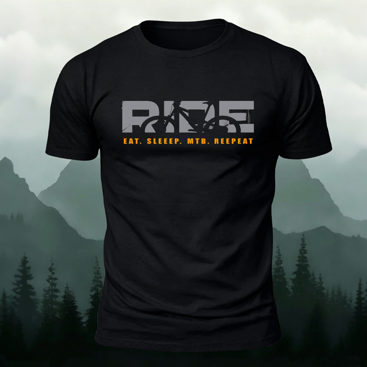 Ride Print Minimalist Style Breathable Material T-Shirt Black