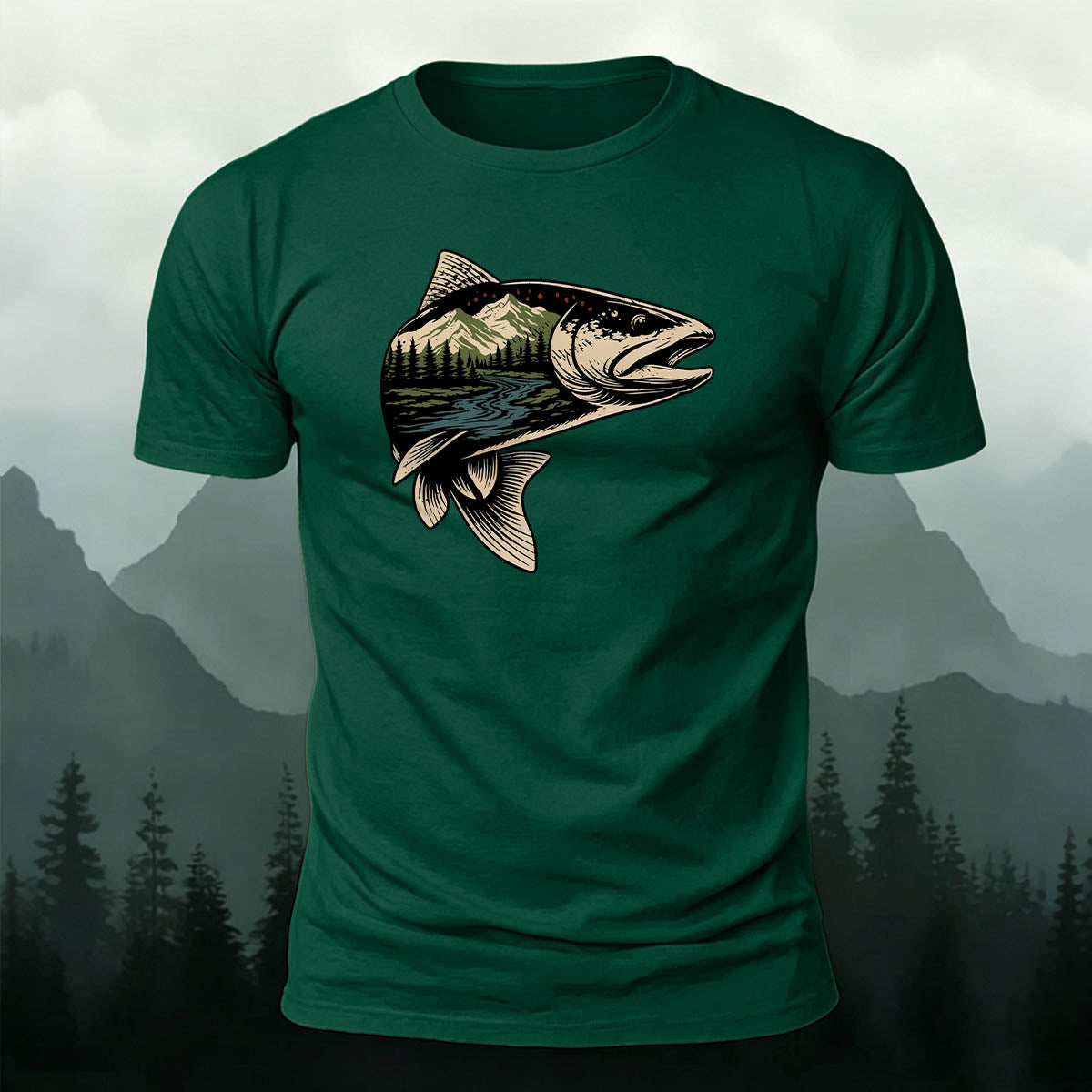 Trout Scenic Pattern Simple Casual Cotton T-Shirt