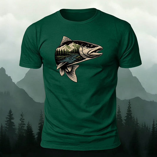 Trout Scenic Pattern Simple Casual Cotton T-Shirt