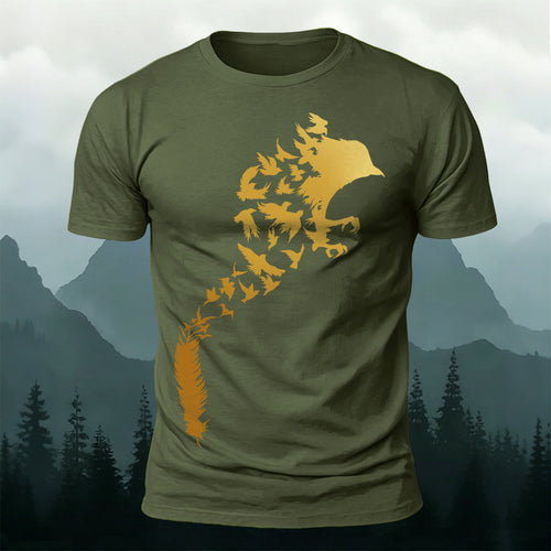 Artistic Bird Print Natural Premium Cotton T-Shirt