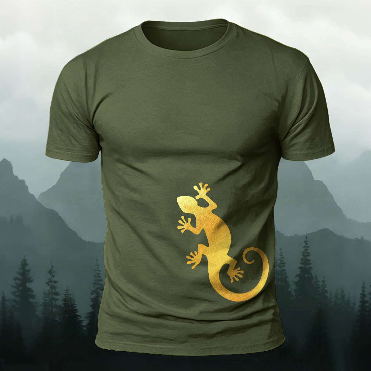 Golden Gecko Print 100% Cotton Crew Neck T-Shirt