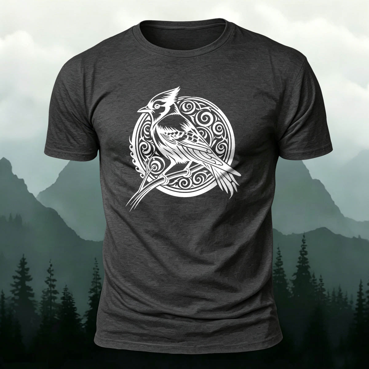 Vintage Bird Circle Print Versatile Cotton T-Shirt
