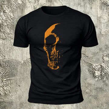 Skull Gradient Print Cotton Crew Neck T-Shirt