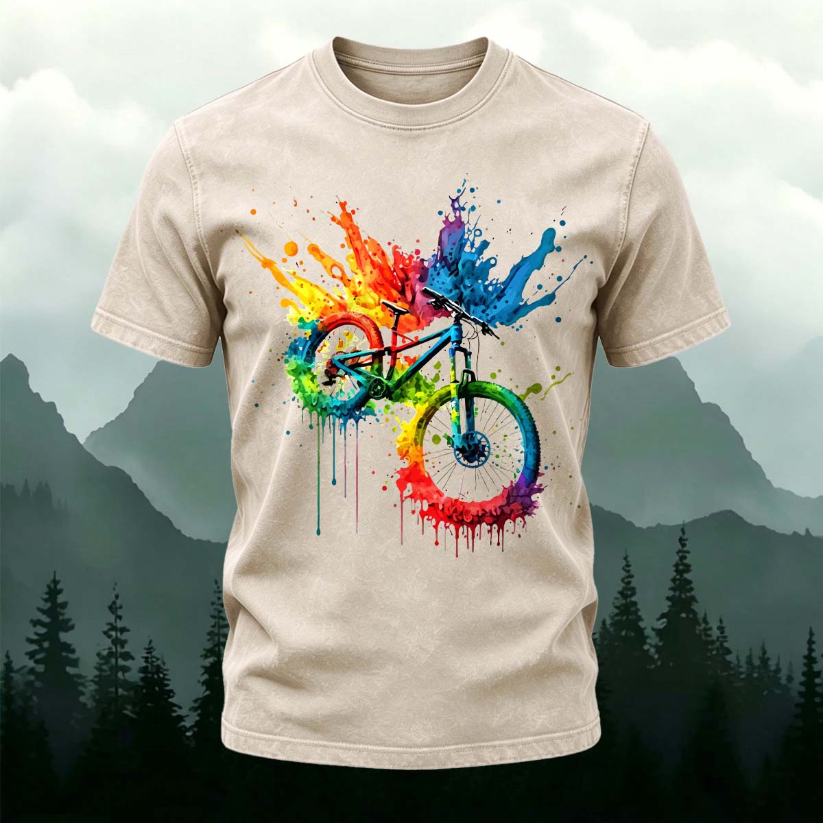 Painted Bicycle Outdoor Casual Washed Cotton T-Shirt