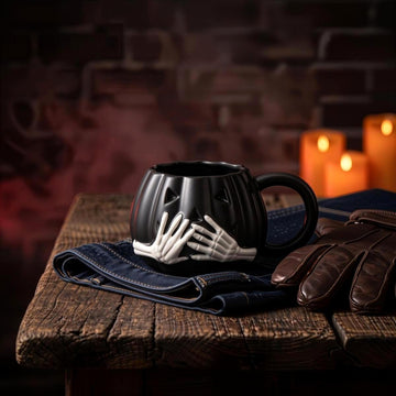 Ceramic Skeleton Hand Pumpkin Mug