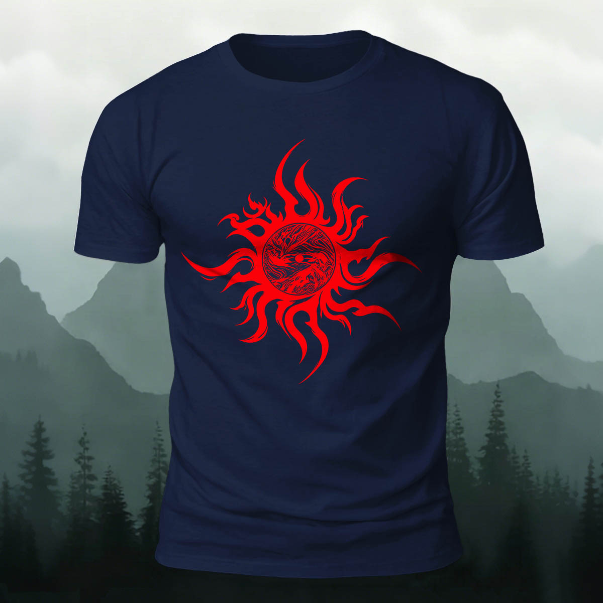 Artistic Sun Print Casual 100% Cotton T-Shirt