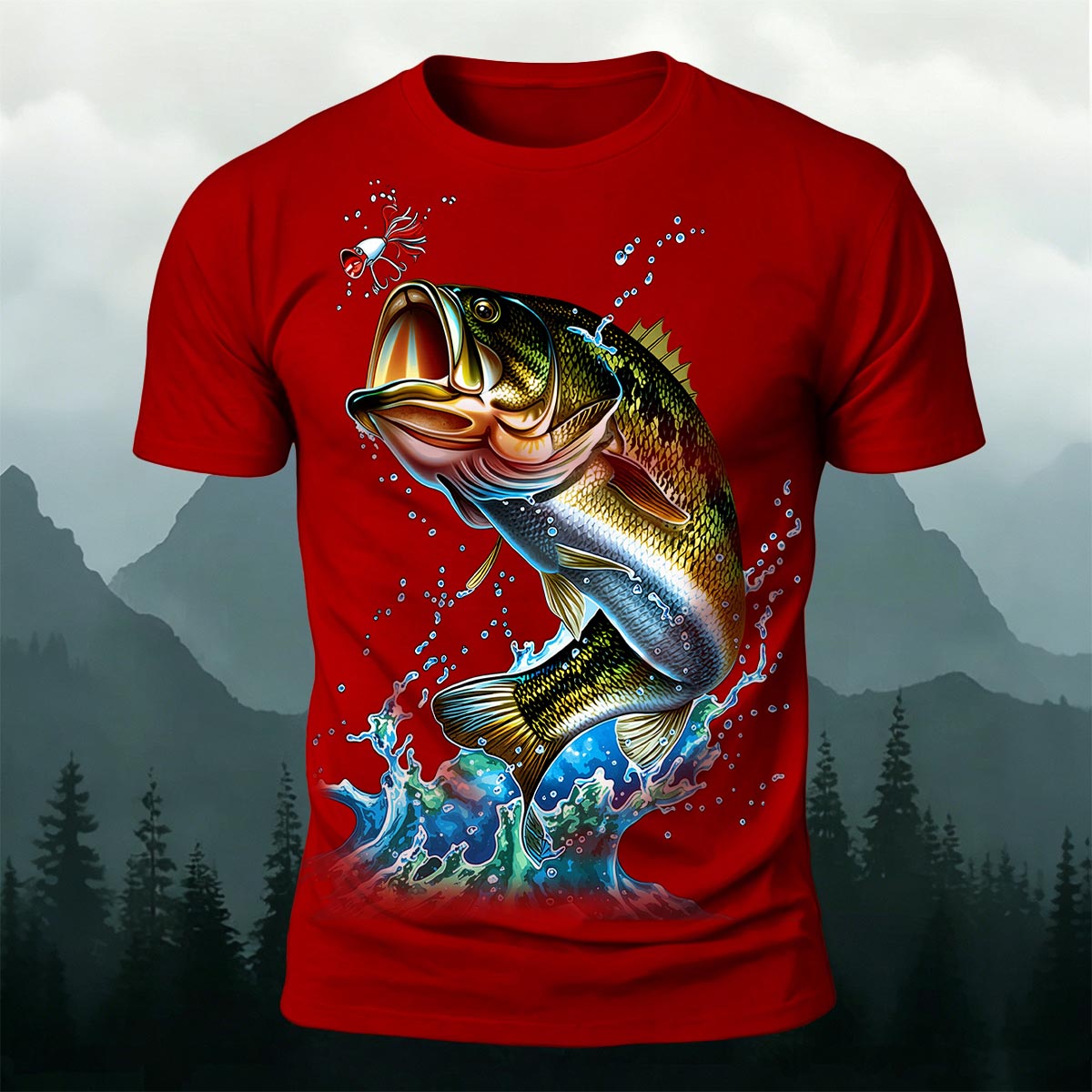 Bass Bite Bait Printed Casual Polyester T-shirt