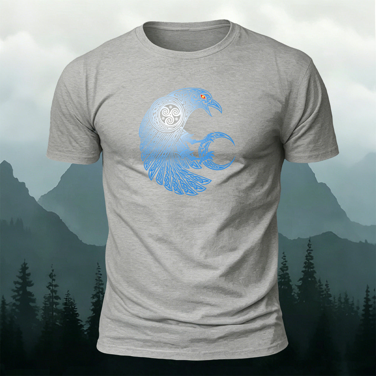 Red-Eyed Crow Print Soft-Touch Cotton T-Shirt