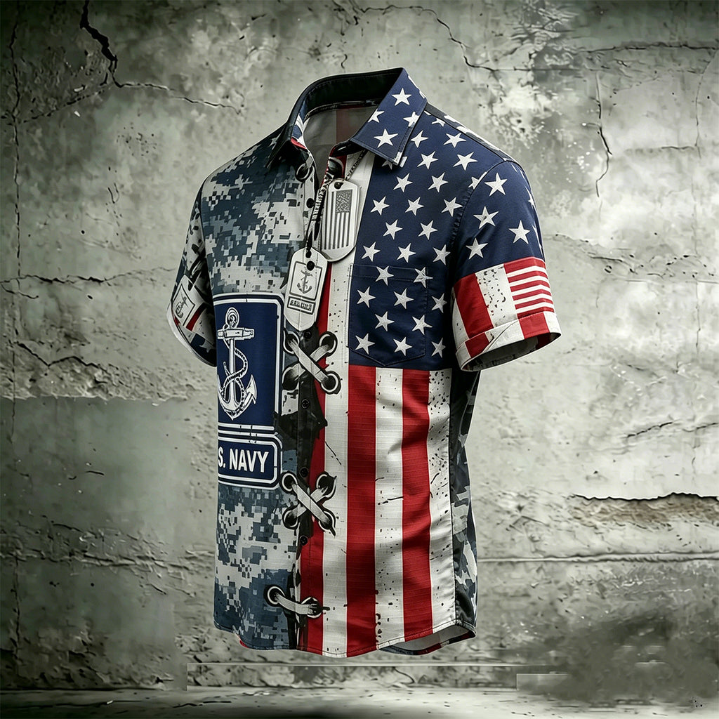 American Retro Camouflage Print Casual Shirt