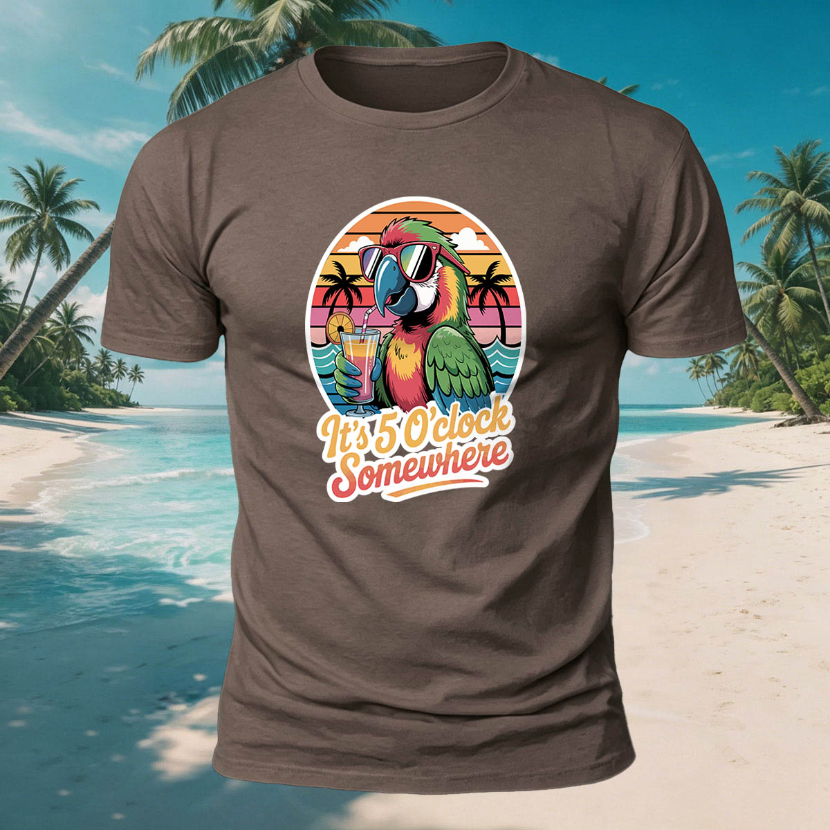 Fun Parrot Drinking Juice Casual Skin-Friendly T-Shirt