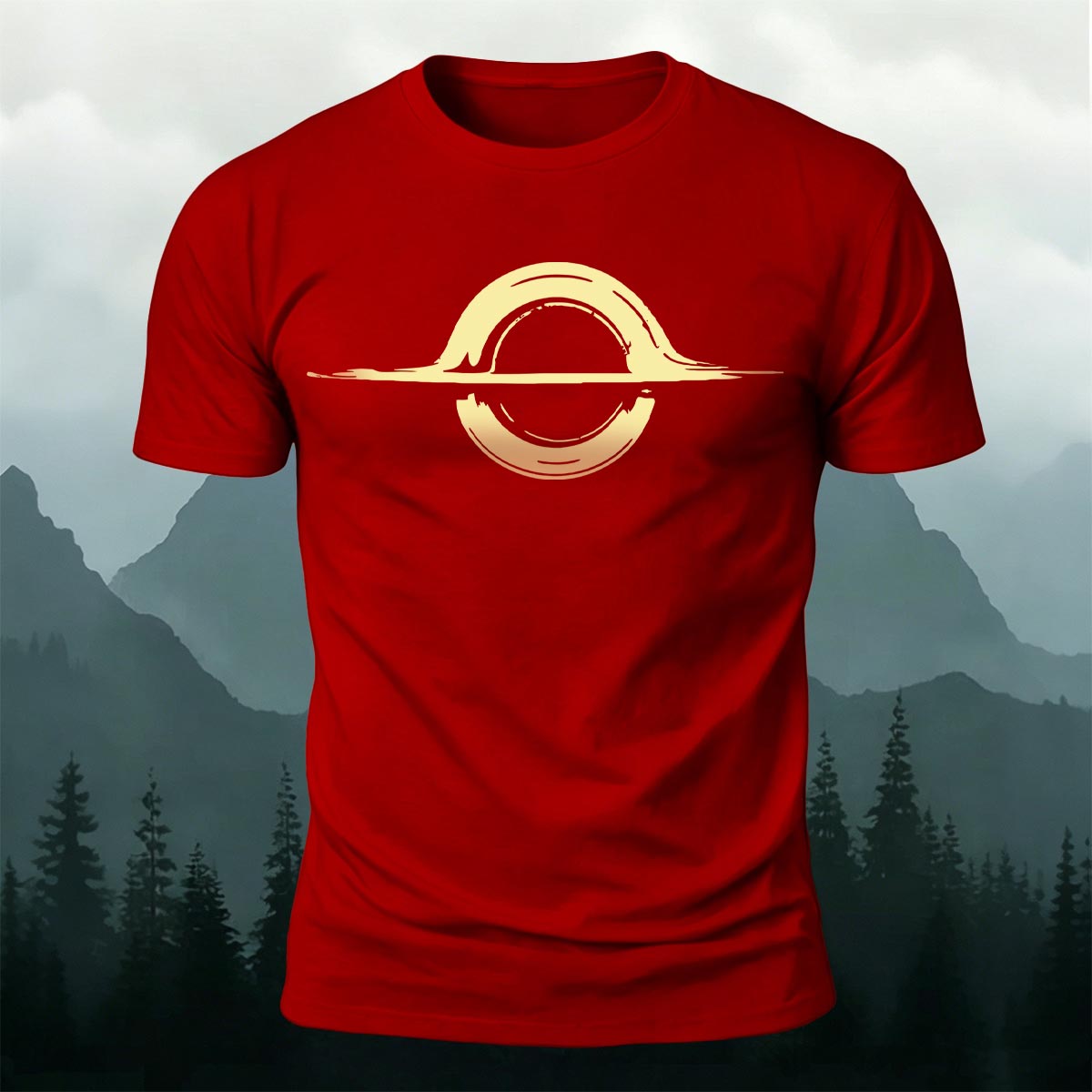 Abstract Sun Moon Graphic Minimalist Premium Cotton Tee Red