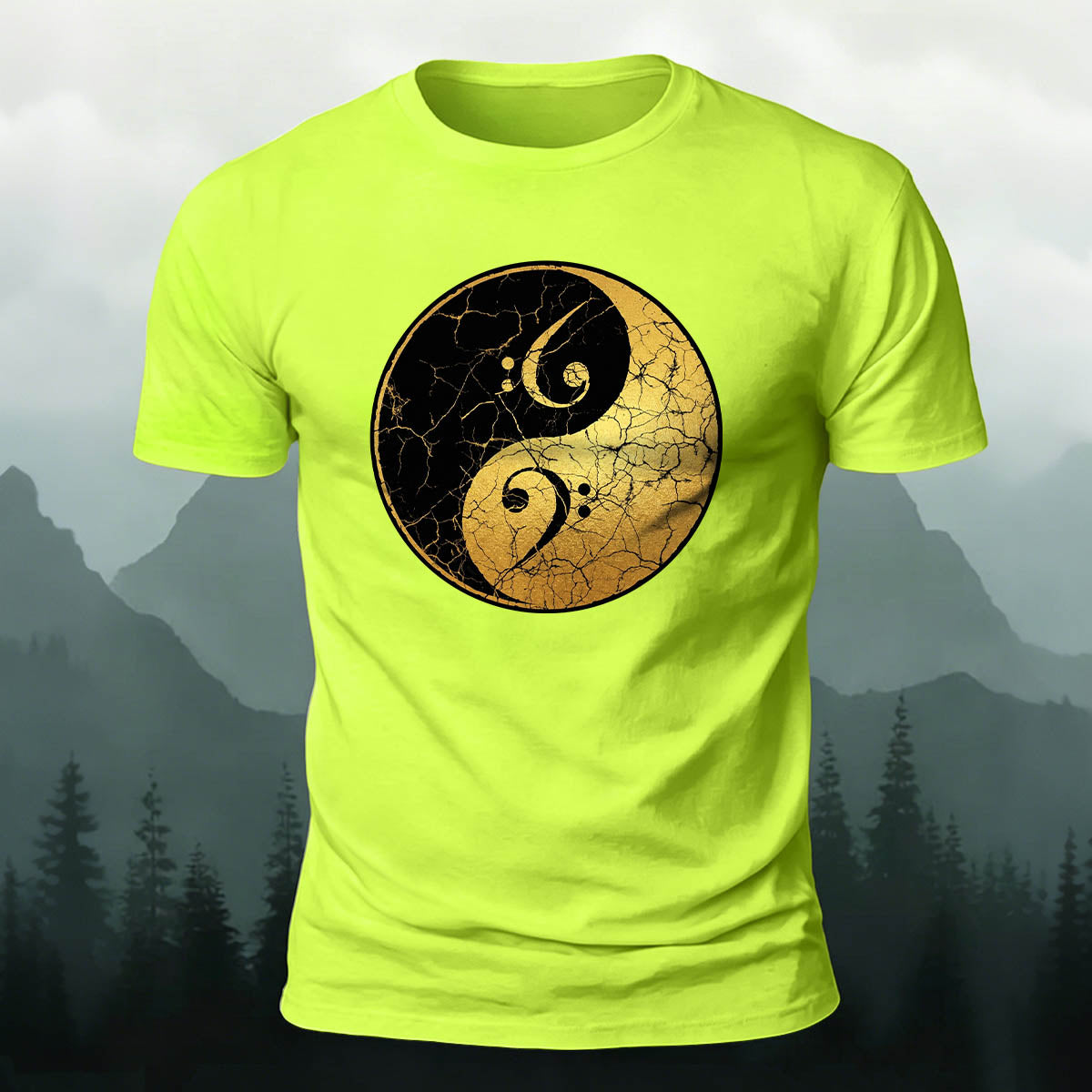 Musician Yin-Yang Symbol Print Casual Cotton T-Shirt