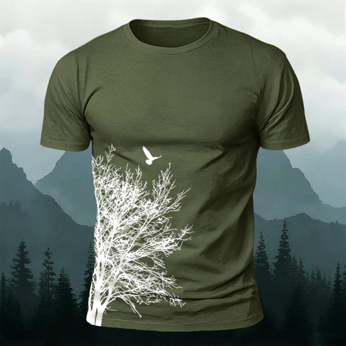 Minimalist  Tree Pattern Natural Style Casual T-Shirt