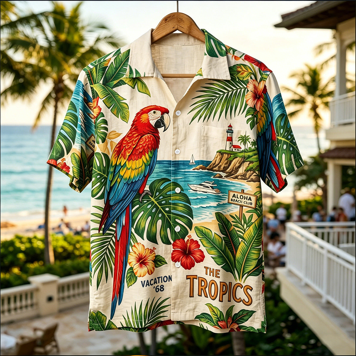 Seaside Pattern Tropical Hawaiian Style Floral Shirt 3