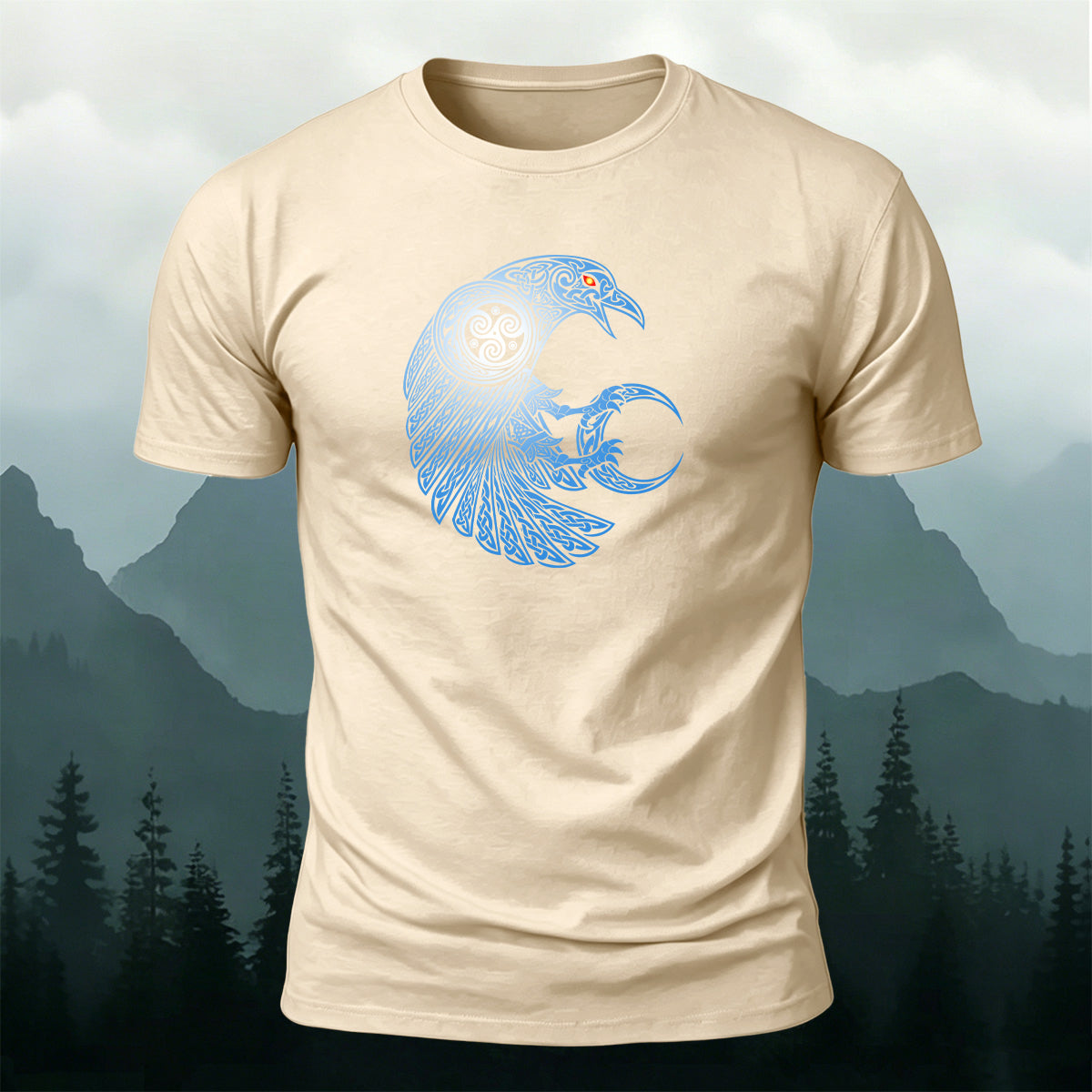 Red-Eyed Crow Print Soft-Touch Cotton T-Shirt