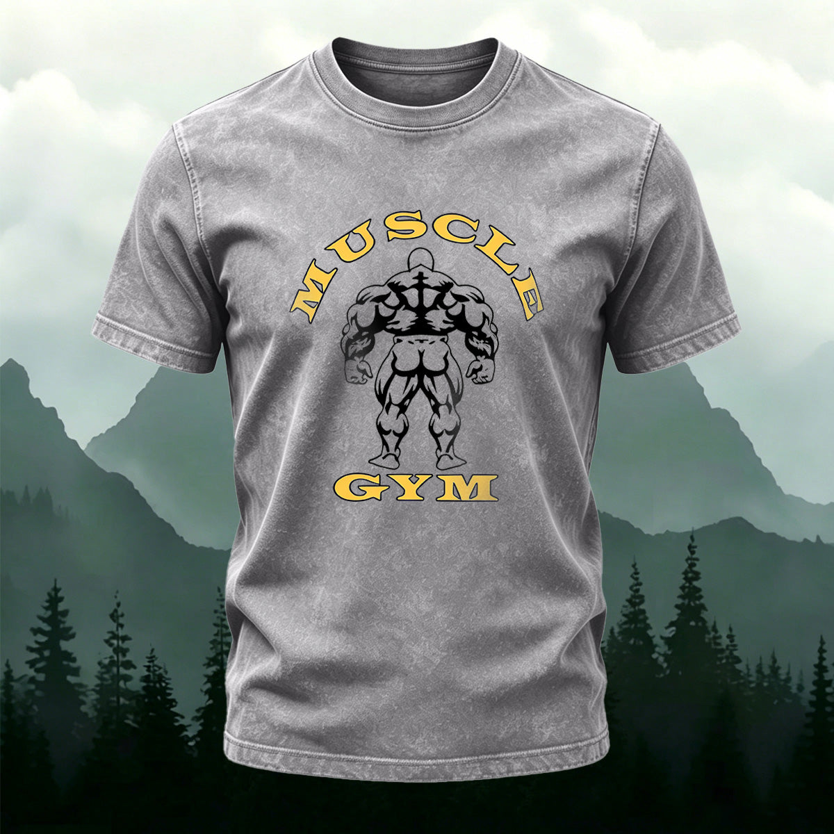 Muscle Background Trendy Washed Cotton Casual T-shirt