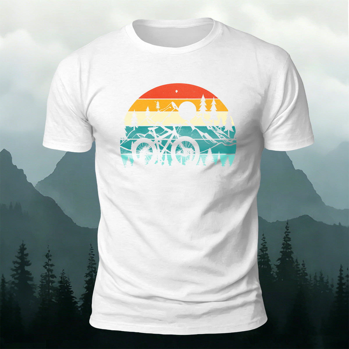 Mountain Biking in the Woods - Illustrated Cotton T-Shirt