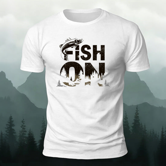 Fish on Art Print Cotton Outdoor Casual T-Shirt White