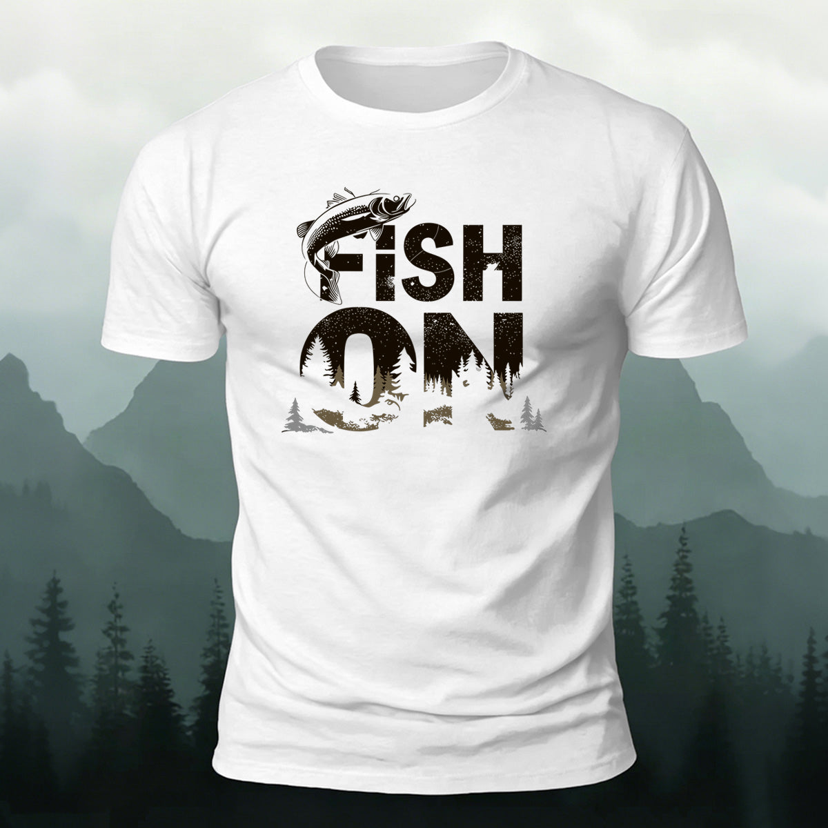 Fish on Art Print Cotton Outdoor Casual T-Shirt