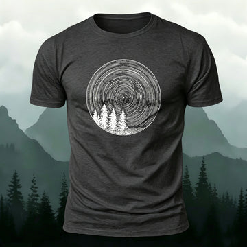 Circular Pattern Print Minimalist Breathable Material T-shirt Dark Grey