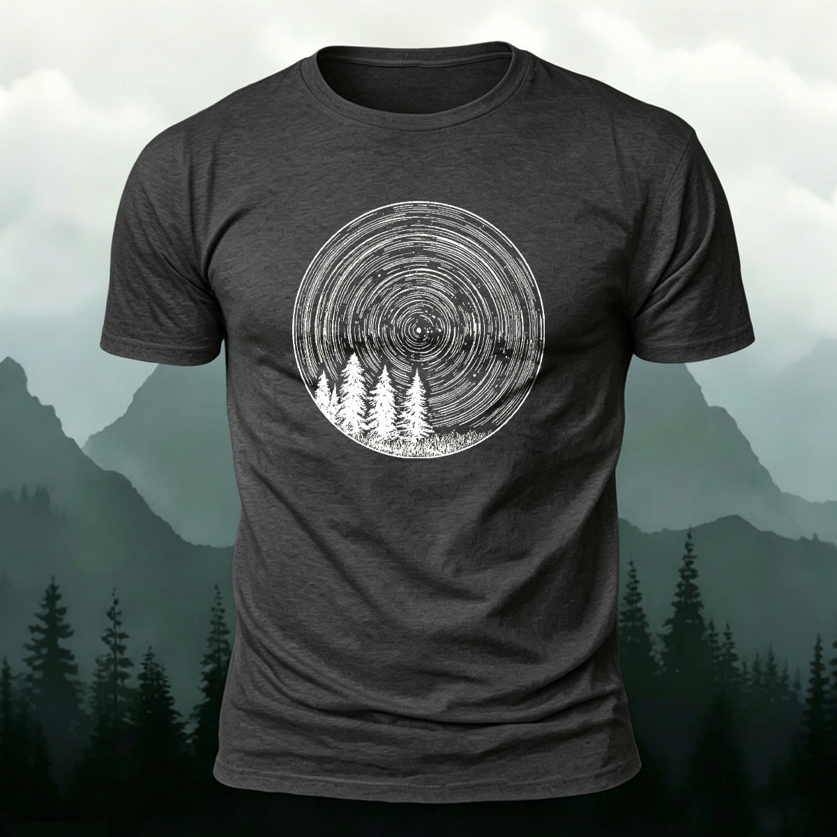 Circular Pattern Print Minimalist Breathable Material T-shirt Dark Grey