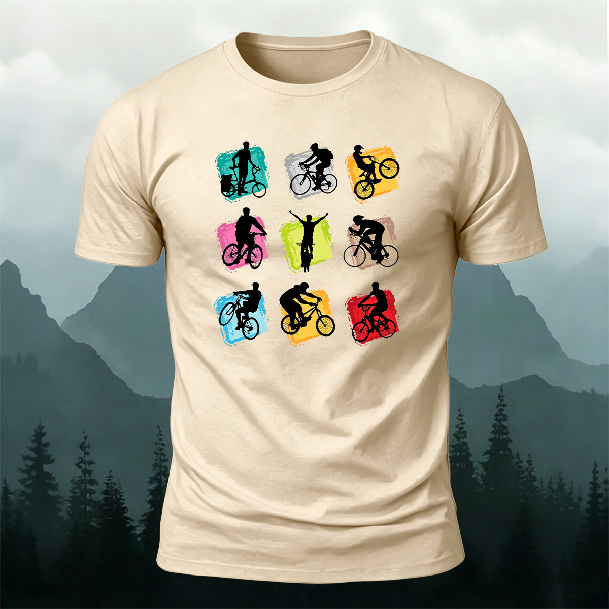 Colorful Nine-Grid Cycling Series Printed Cotton T-Shirt