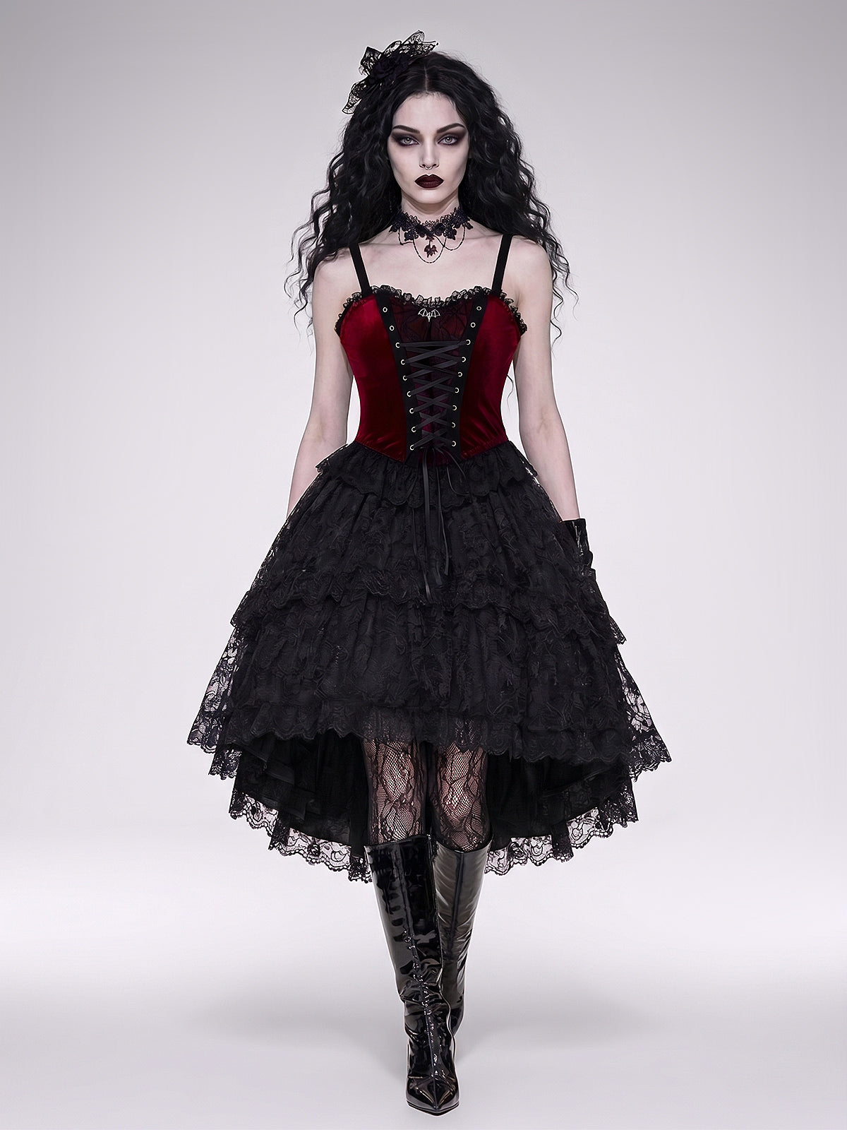 Dark Gothic Velvet Lace-Up Corset-Style Tank Top