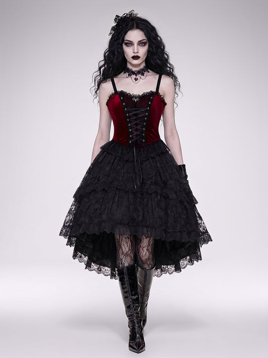 Dark Gothic Velvet Lace-Up Corset-Style Tank Top