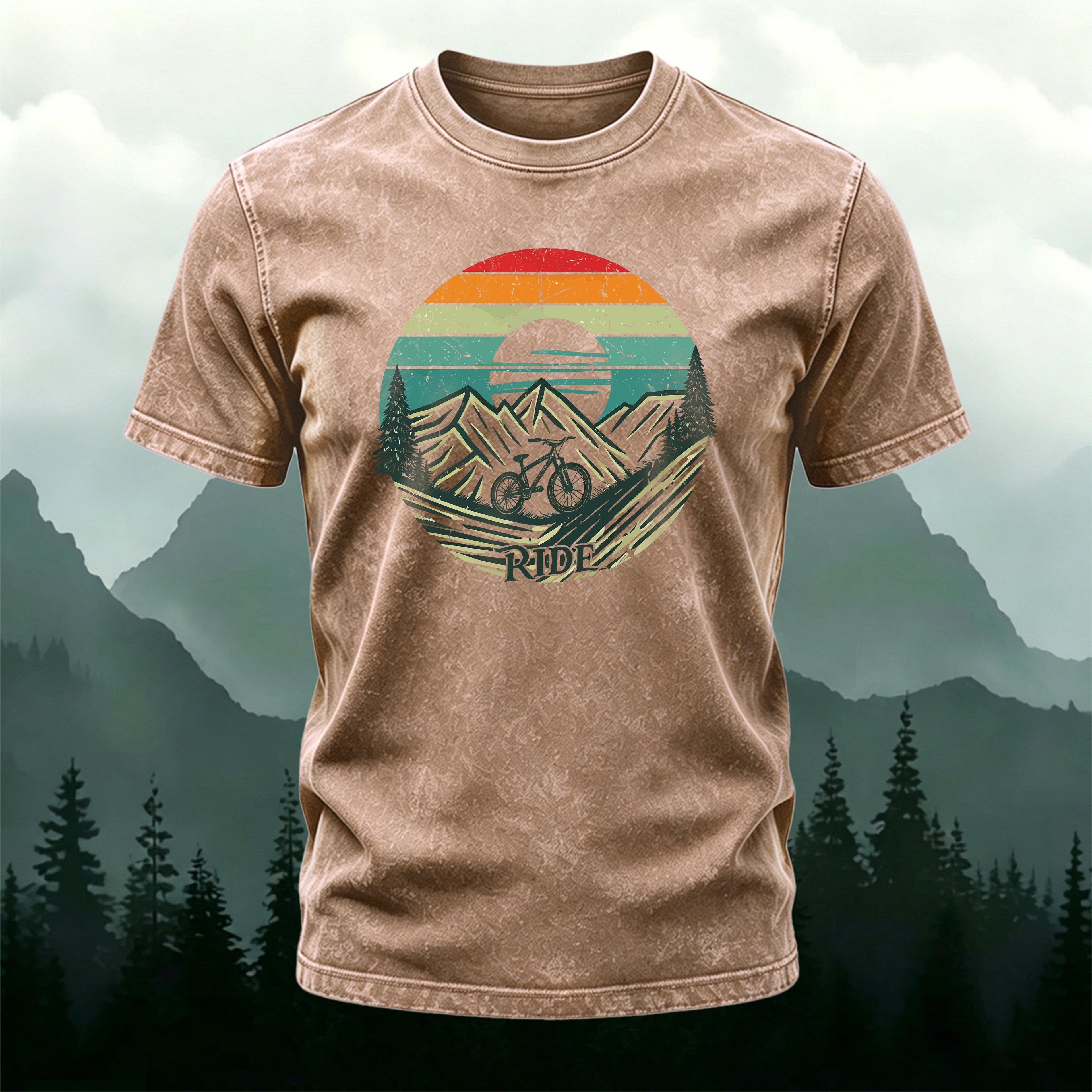 Retro Natural Cycling Outdoor Washed Cotton T-Shirt