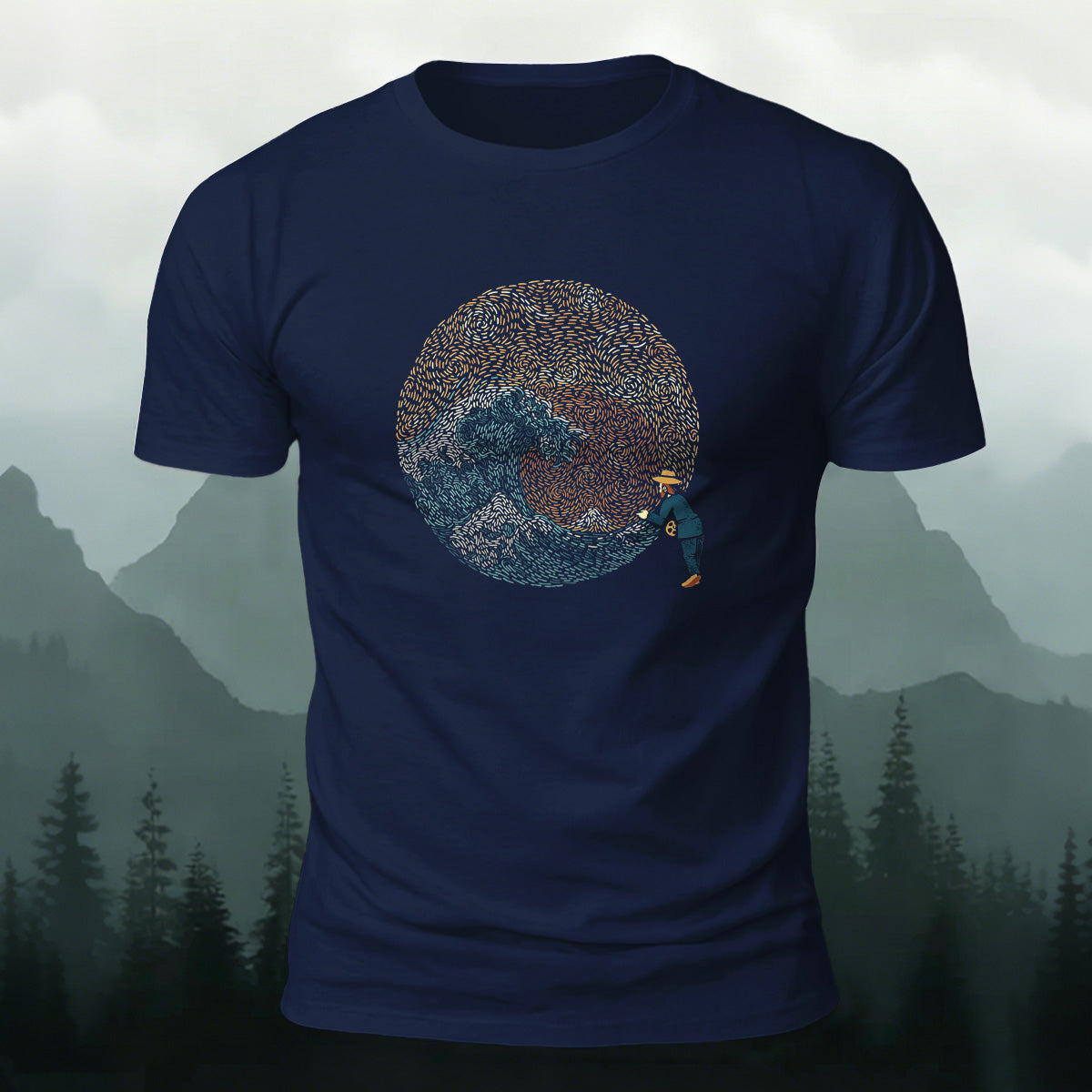 Abstract Wave Print Fashion Breathable Material T-shirt