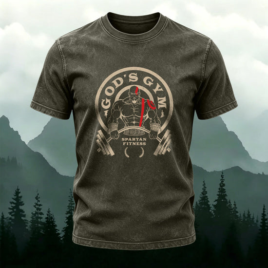 Fitness Print Fashion Washed Cotton Casual T-Shirt Army Green