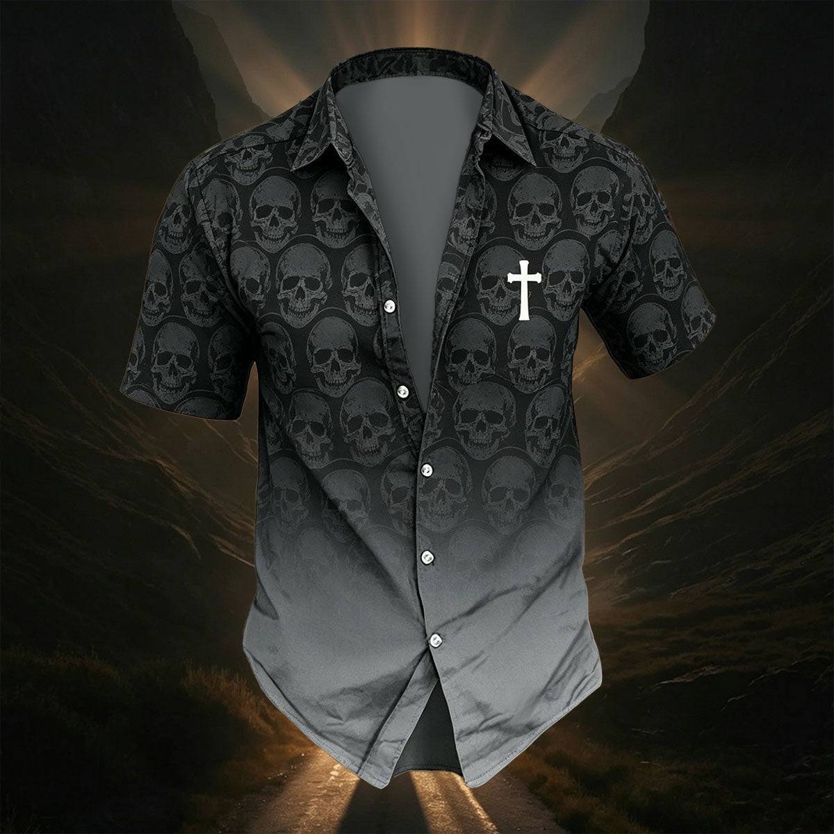 Dark-Style Cross Chest Print Men's Shirt
