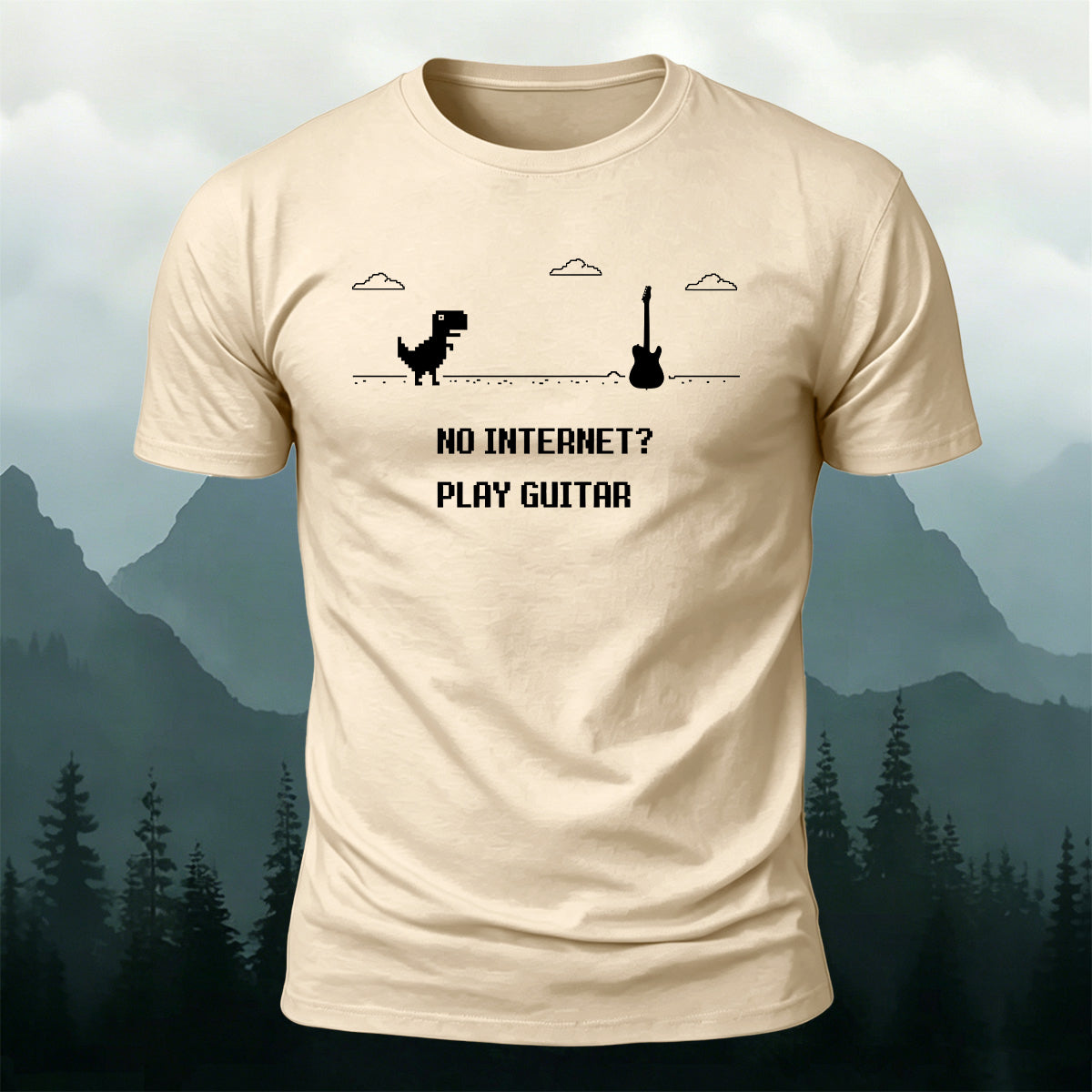 Dinosaur Guitar Creative Print Cotton Outdoor T-Shirt