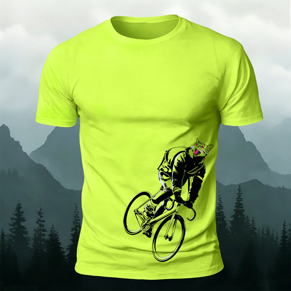 Red-Eyed Handsome Cat Cycling Series Printed Cotton T-Shirt