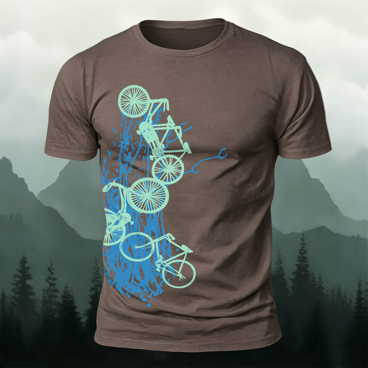 Artistic Bicycle Print Outdoor Casual Cotton T-Shirt