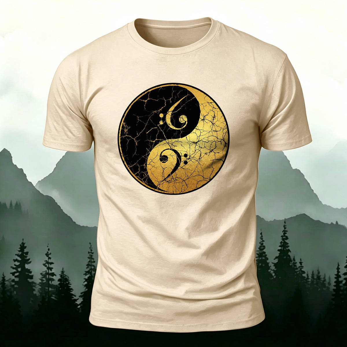Musician Yin-Yang Symbol Print Casual Cotton T-Shirt