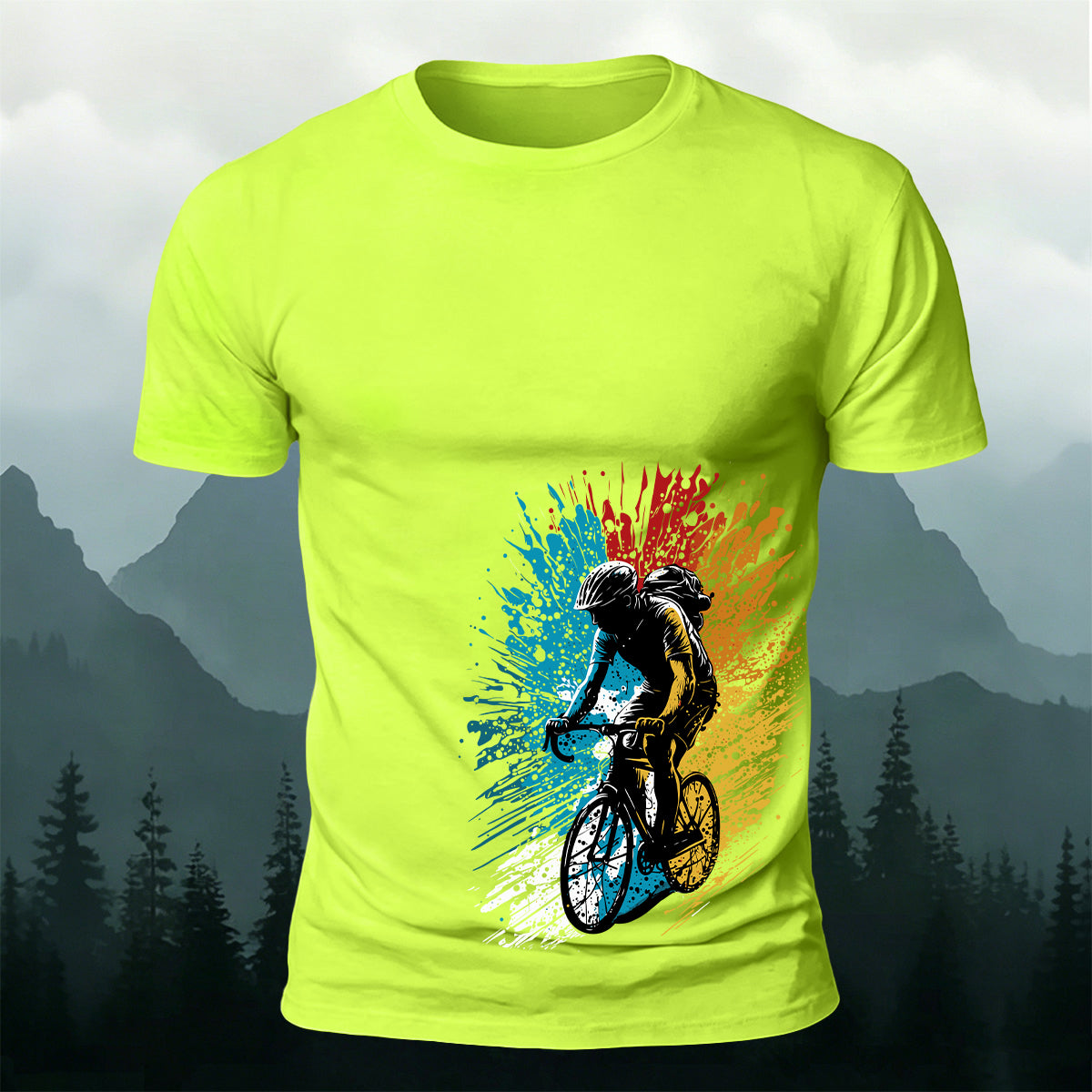 Painted Cycling Print Outdoor Breathable T-Shirt