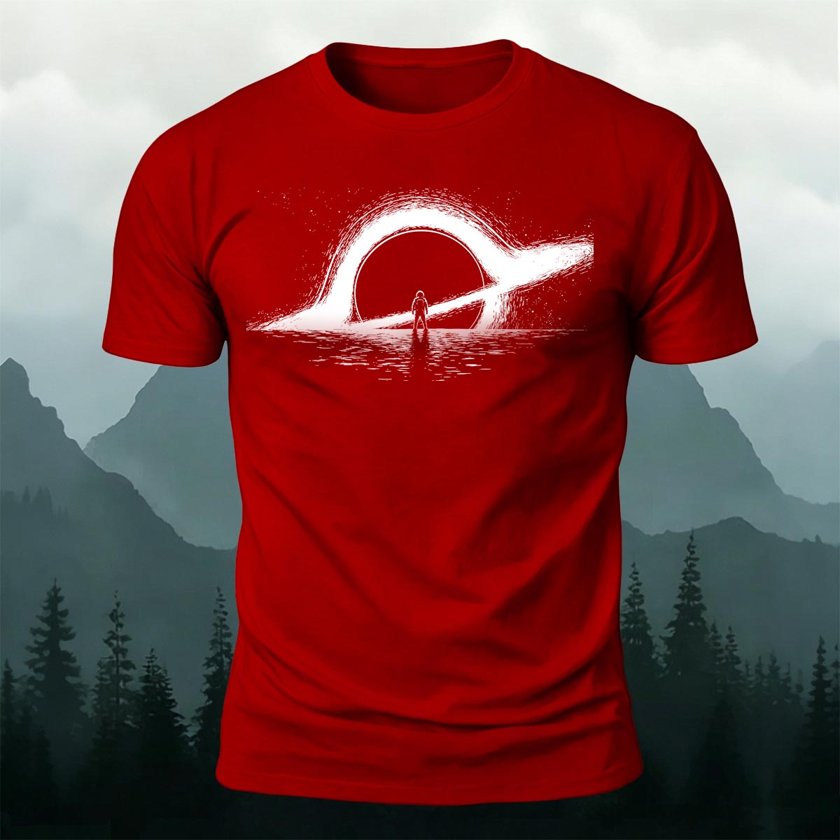 Dreamy Black Hole Printed Casual Cotton T-Shirt