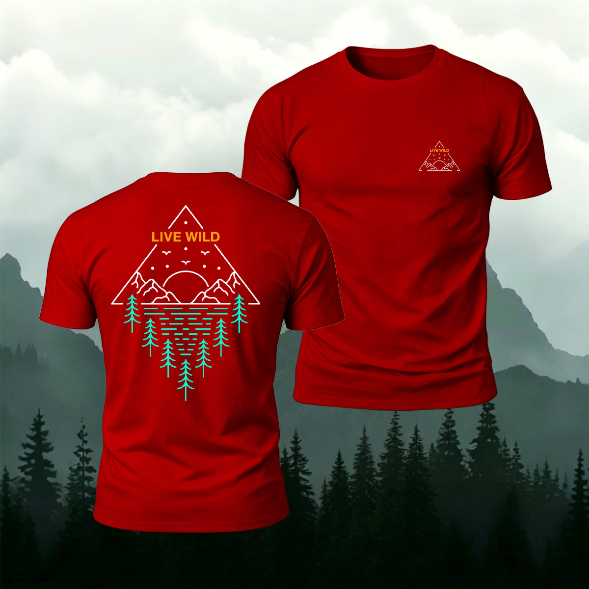 Outdoor Pattern Minimalist Trendy Premium Cotton Tee Red