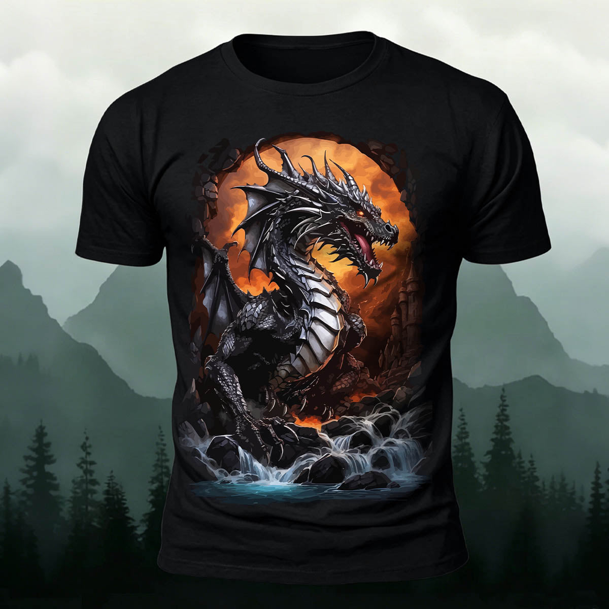 Rampaging Dinosaur Printed Casual Crew Neck T-Shirt