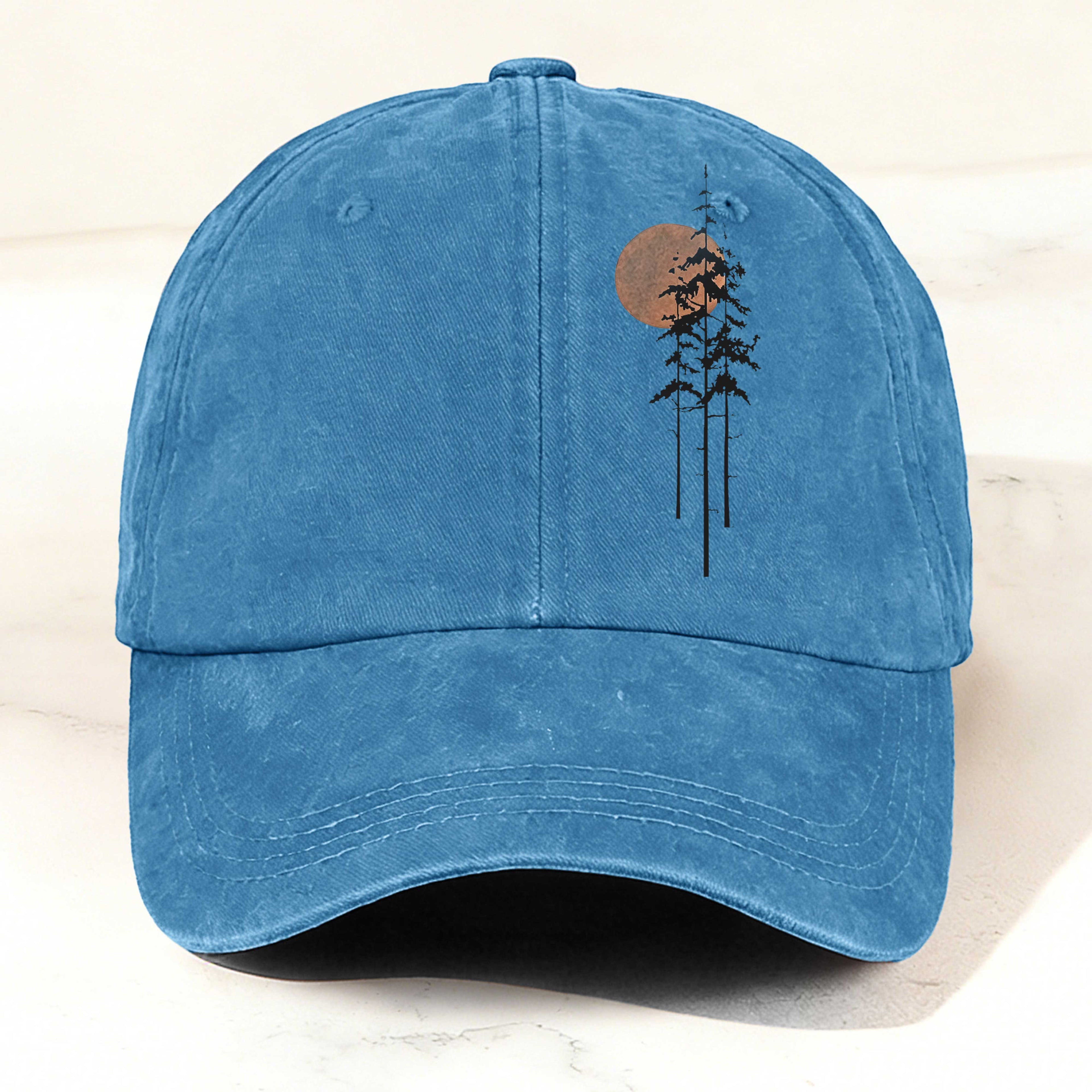 Sunset in the Deep Forest Printed Washed Baseball Cap