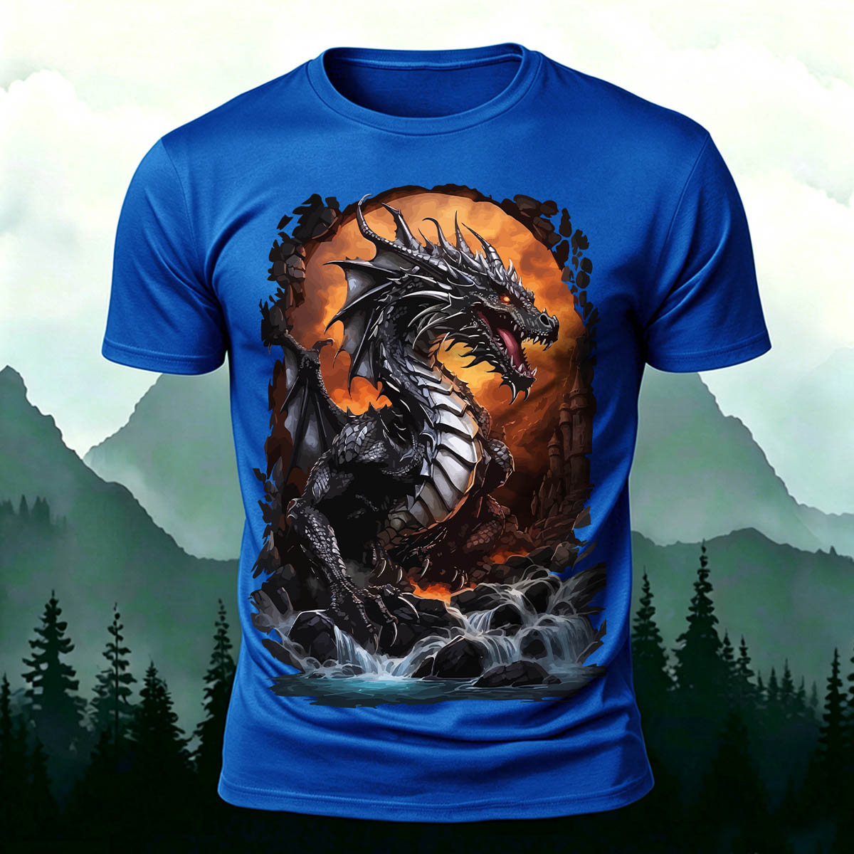 Rampaging Dinosaur Printed Casual Crew Neck T-Shirt