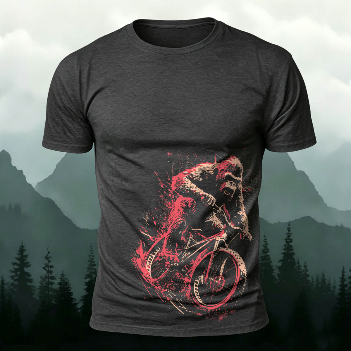 Orangutan Cycling Fun Graphic Casual Breathable Tee Dark Grey