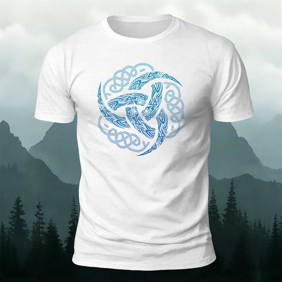 Viking Mythology Totem Print Casual Cotton T-Shirt White