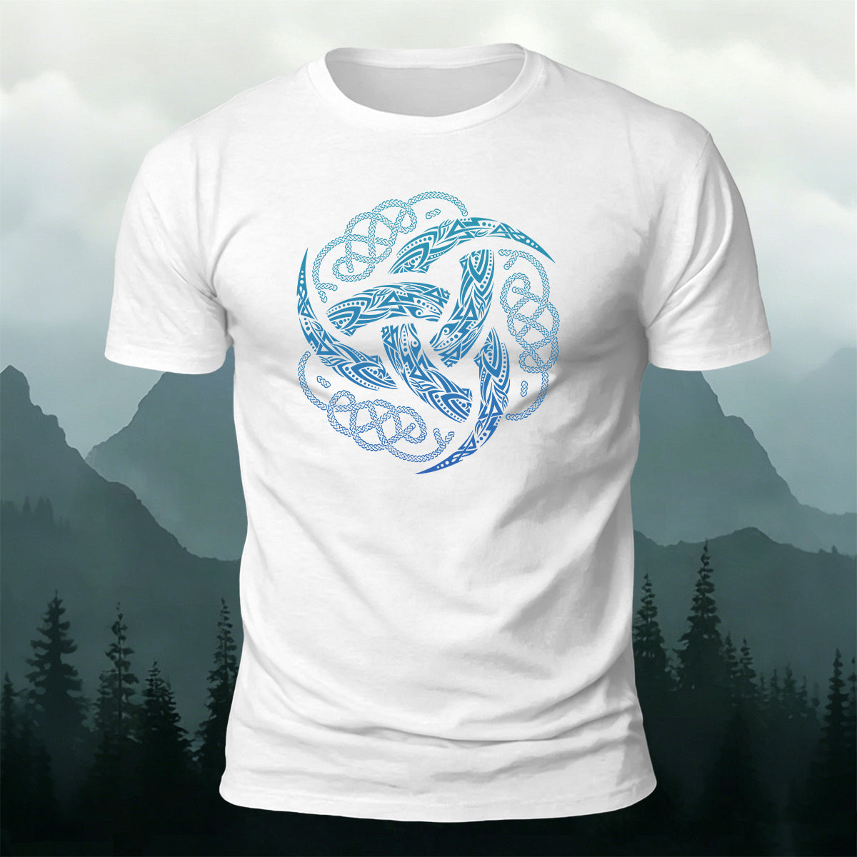 Viking Mythology Totem Print Casual Cotton T-Shirt White