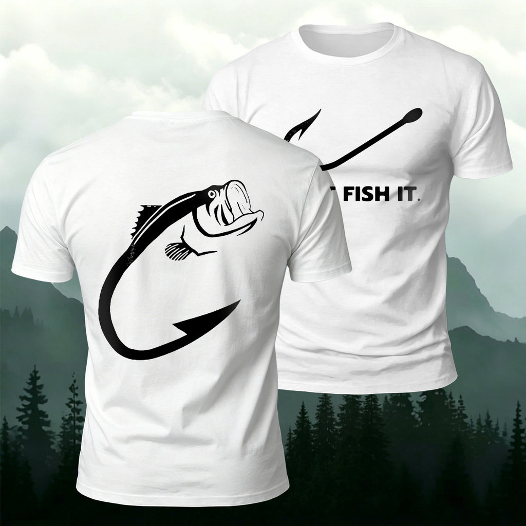 Fish and Hook Pattern Outdoor Style Casual T-Shirt White