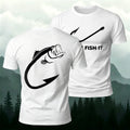 Fish and Hook Pattern Outdoor Style Casual T-Shirt White