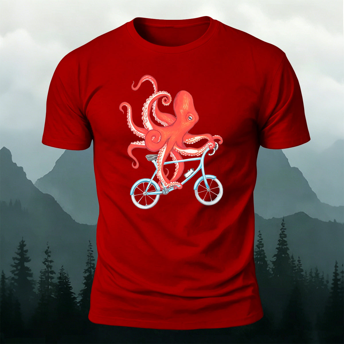 Octopus Cycling Graphic Fun Casual Cotton Tee