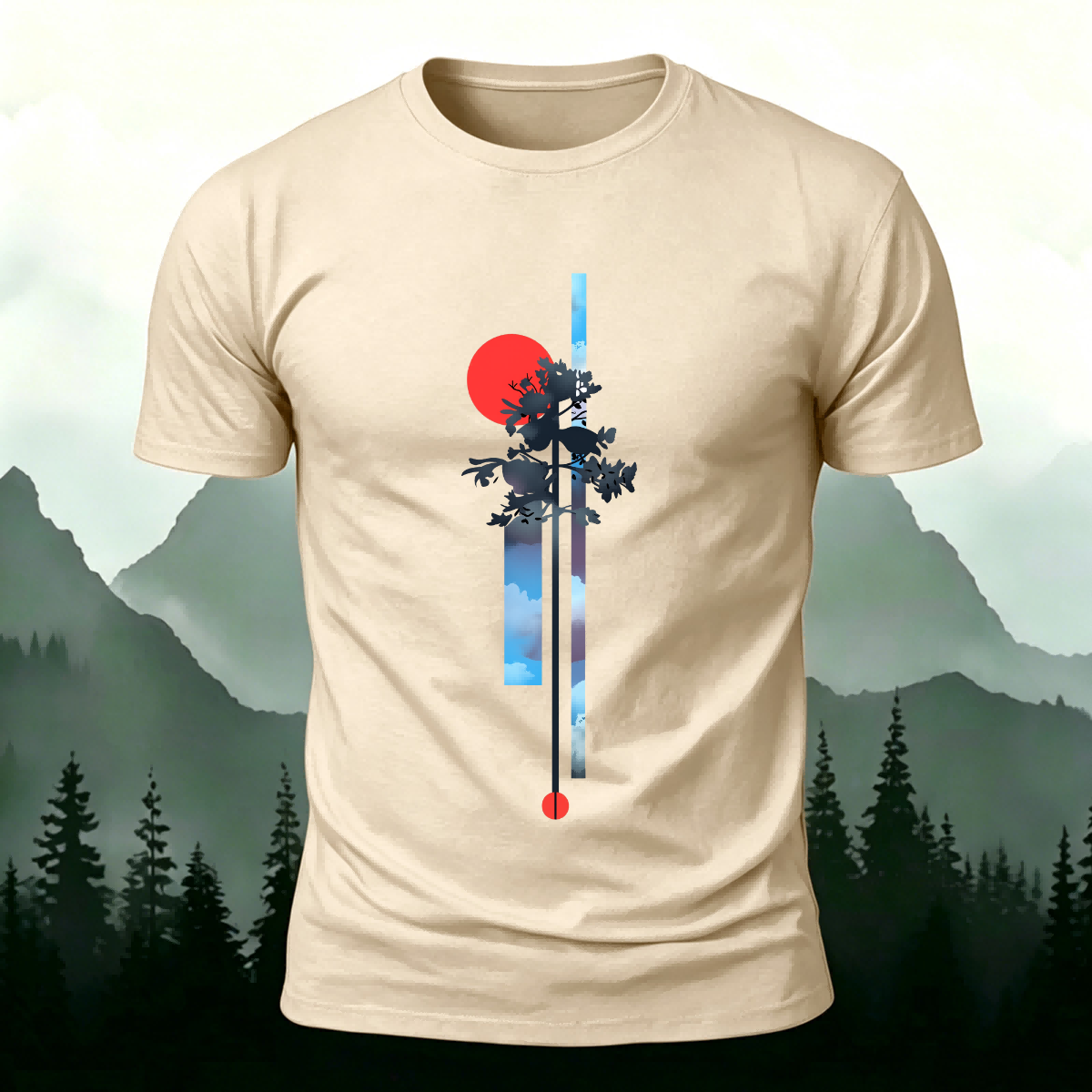 Tree Pattern Natural Outdoor Premium Cotton Tee Beige