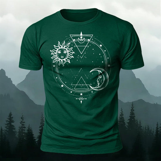 Sun and Moon Print Casual Cotton T-Shirt DGE